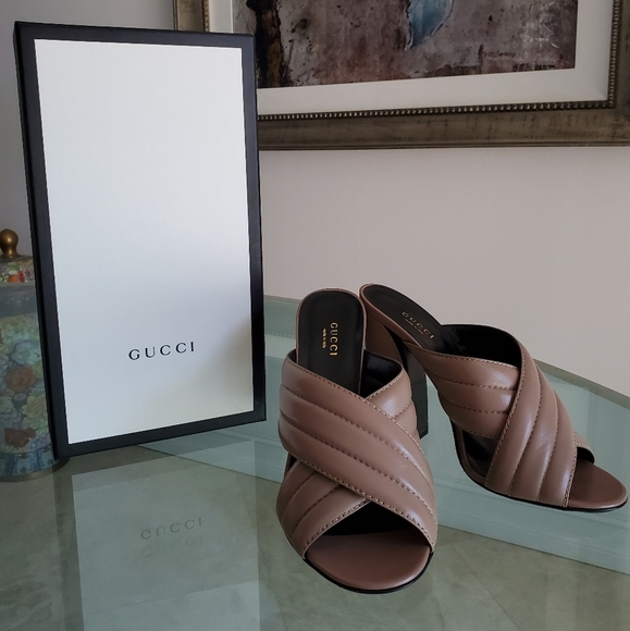 Gucci Webby High Heel Crossover Sandals Nude 9 - Picture 3 of 8